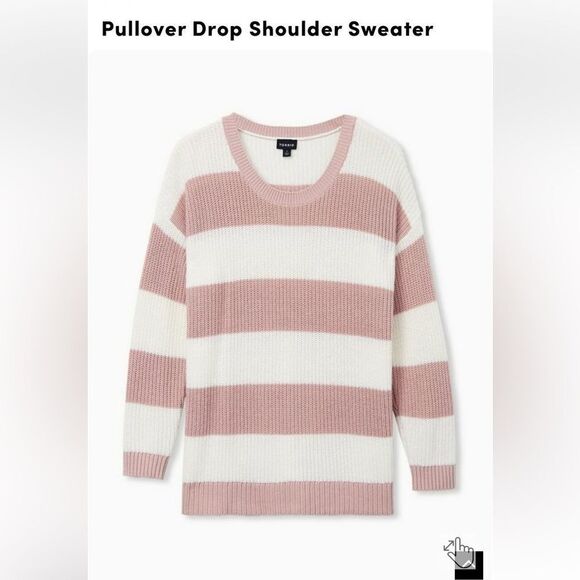 Torrid pullover drop shoulder striped pink & white cotton blend sweater sz L - Picture 5 of 13